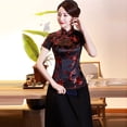 thumbnail image 4 of Skymirror Women Cheongsam Shirt Chinese Style Plum Print Summer Autumn Exquisite Buckles Stand Collar Cheongsam Top for Wedding, 4 of 8