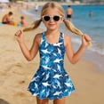thumbnail image 2 of Yuyamidu Blue Sharks Girls One Piece Swimsuits with Skirt Quick Dry Bathing Suit Summer Beach Swim Dress Hawaiian Sleeveless Twirly Swimsuit, 2 of 7