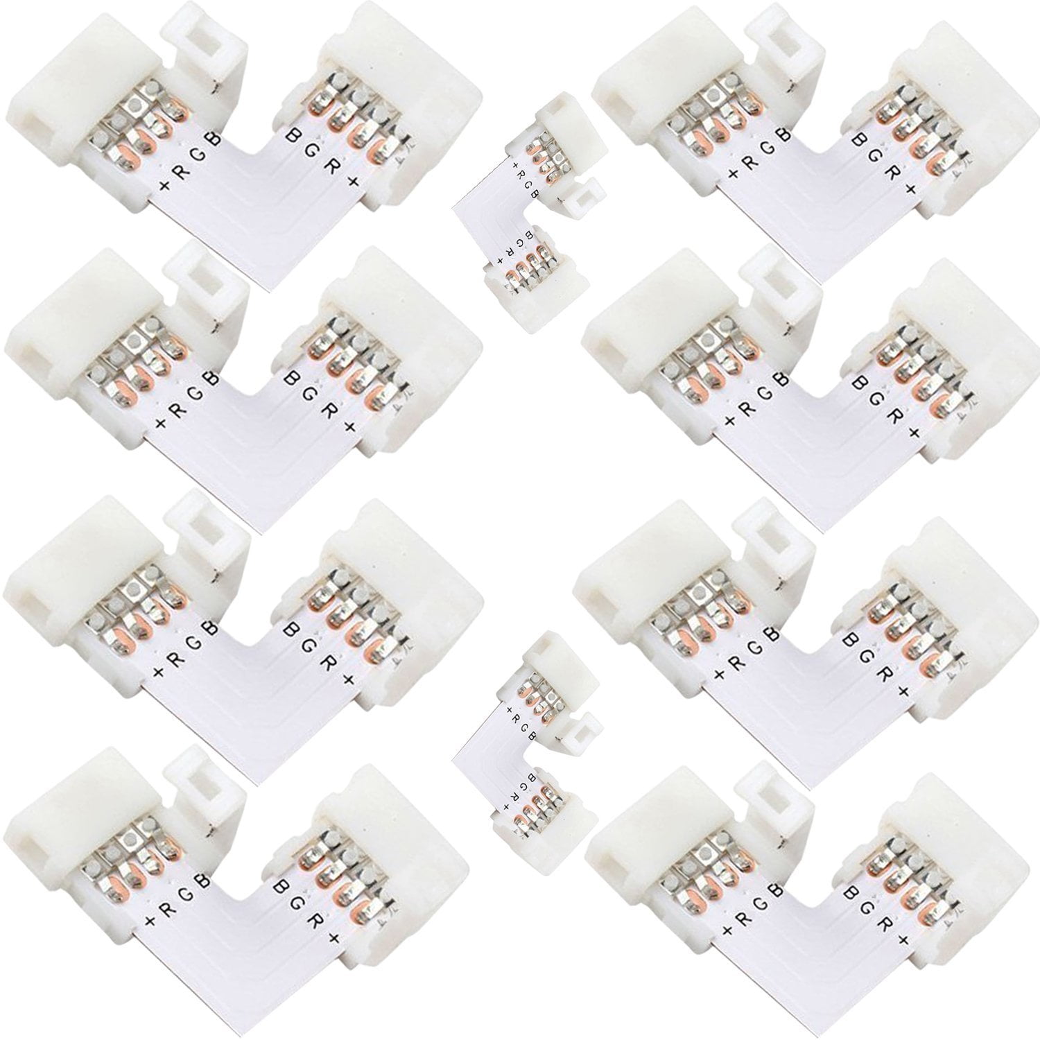 LED Strip Connector L Shape 10 Pcs JACKYLED 4 Pins 10mm PBT Non-waterproof Quick Splitter Right Angle Corner Connector for 5050 3528 SMD RGB 4 Conductor LED Strip Lights Strip to Strip 