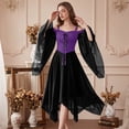 thumbnail image 5 of Corset Lace Up Gothic Gown, Off Shoulder Long Sleeve Renaissance Witch Maxi Dress, Sheer Flare Sleeve Corset Lace Up Medieval Gothic Cosplay Gown for Halloween Themed Gathering, Dark Purple S, 5 of 7