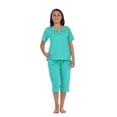 thumbnail image 2 of Unik Women's Short Sleeve Embroidered Roses Blouse and Matching Capri Set, Mint Size 2XL, 2 of 3