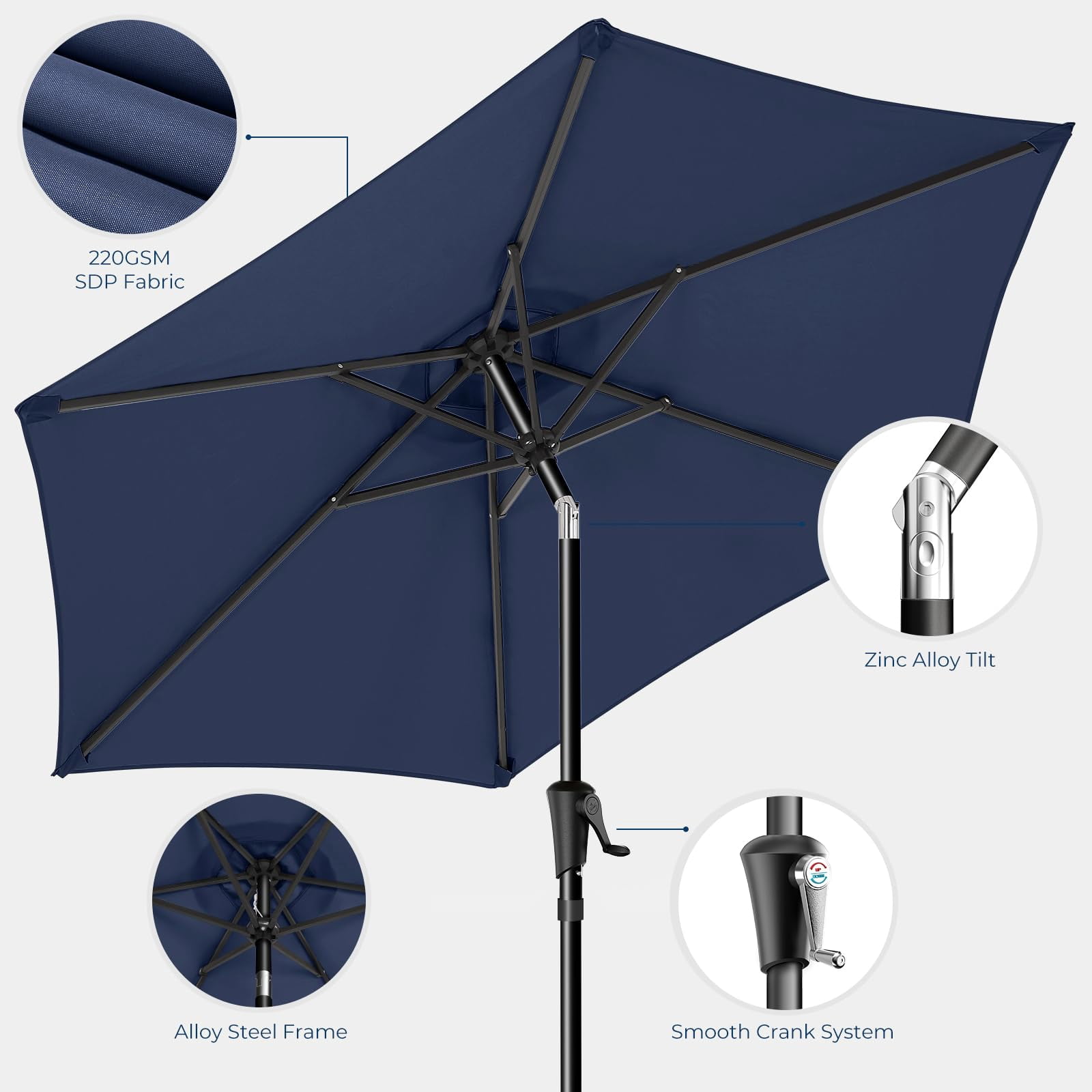 9ft Outdoor Patio Umbrella - UPF50+ UV Protection with Push Button Tilt, Crank and 8 Sturdy Ribs