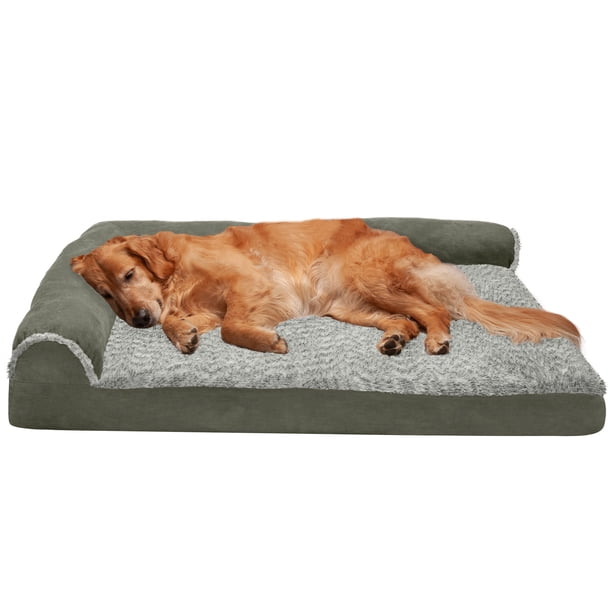 FurHaven Pet Dog Bed Deluxe Orthopedic Faux Fur & Suede LShaped Chaise Couch Pet Bed for Dogs