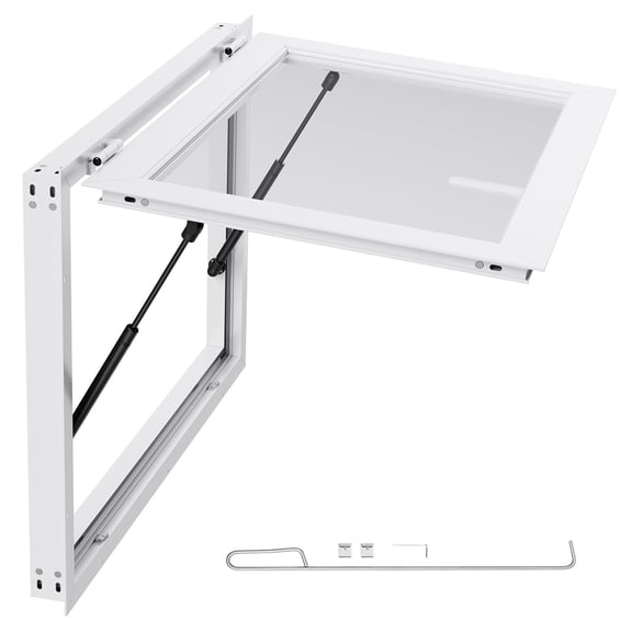 KFFKFF Concession Window 36x24 in, Aluminum Alloy Frame Service Window for Food Trucks, 85-Degree Opening with Awning Door and Drag Hook, Weather-Resistant Design for Food Trailers