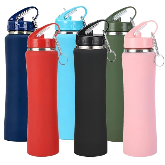 Insulated Water Bottle 20 OZ Stainless Steel Water Bottle with Straw Metal Water Bottle Double Wall Leakproof Keeps Drinks Hot and Cold (Black)