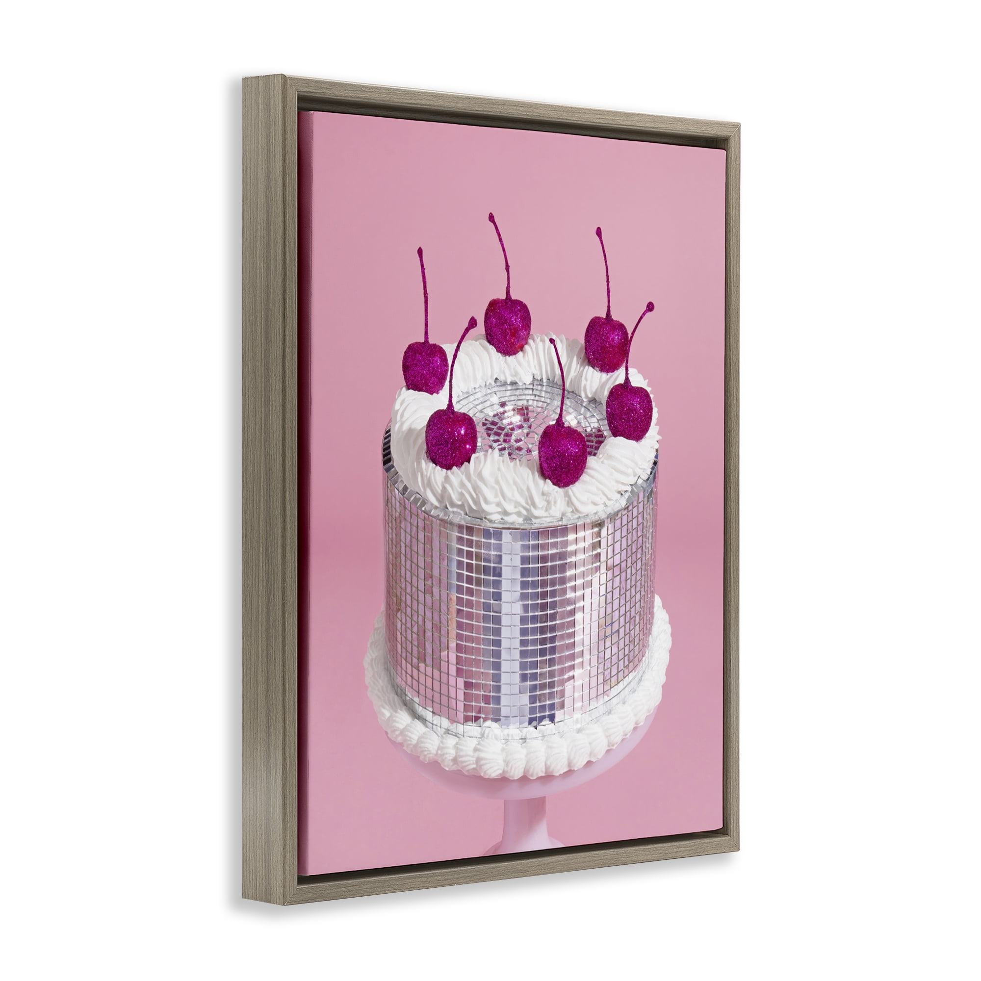 Stupell Industries Disco Pattern Cake Food & Beverage Painting Brown Floater Framed Canvas Art Print Wall Art, 25 x 31