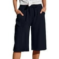 thumbnail image 1 of Pantalones cortos deportivos casuales de mujer con cintura alta y pierna recta - Poliéster spandex, cintura elástica, puños moldeados para un efecto visual adelgazante, 1 of 7