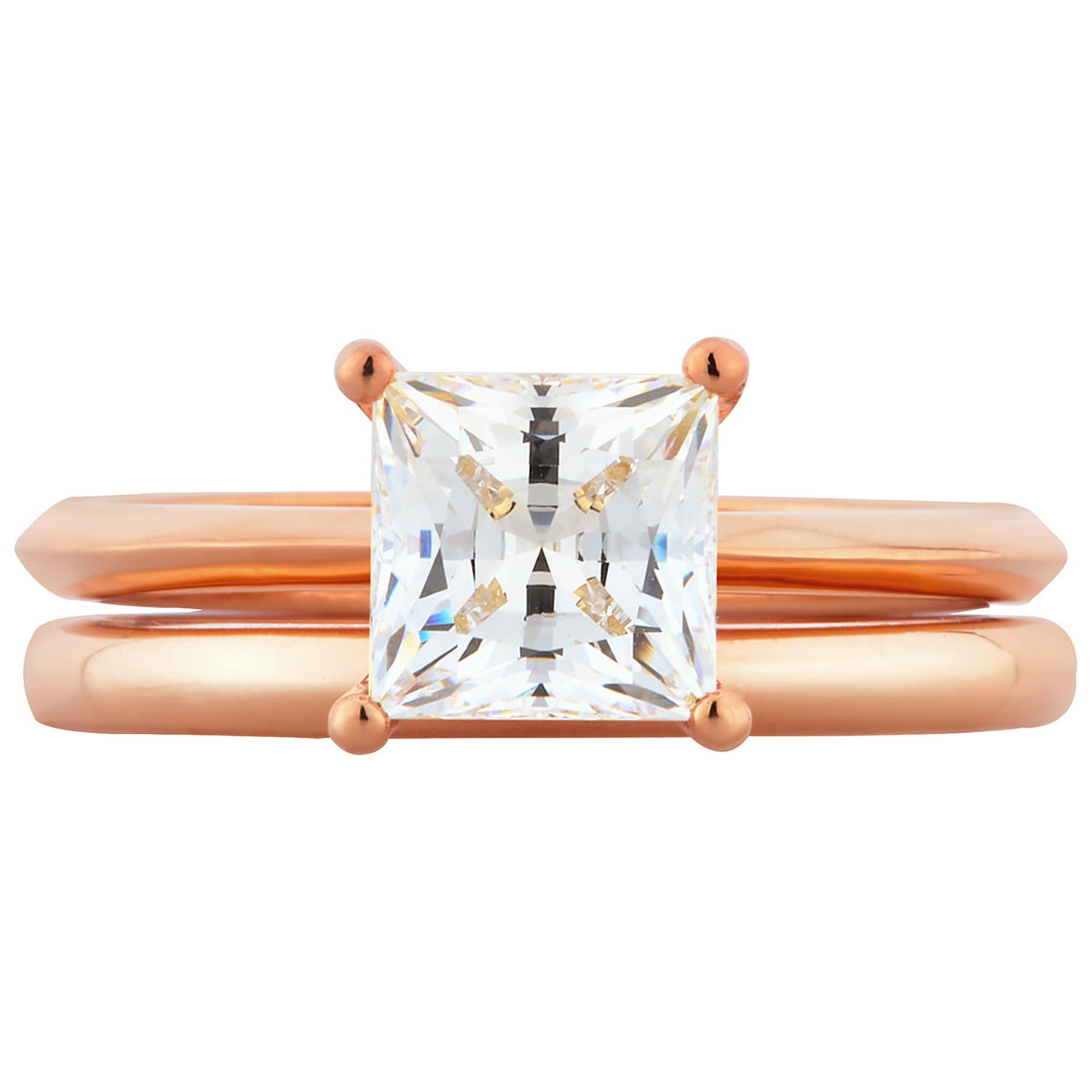 Arista 1.50 ct Square Swarovski Diamond Solitaire Women's Bridal Set in Pink plated Sterling Silver