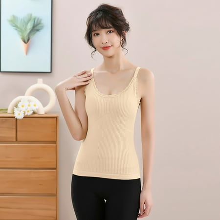 Sleeveless Thermal Shirts for Women V Neck Vest with Built in Bra