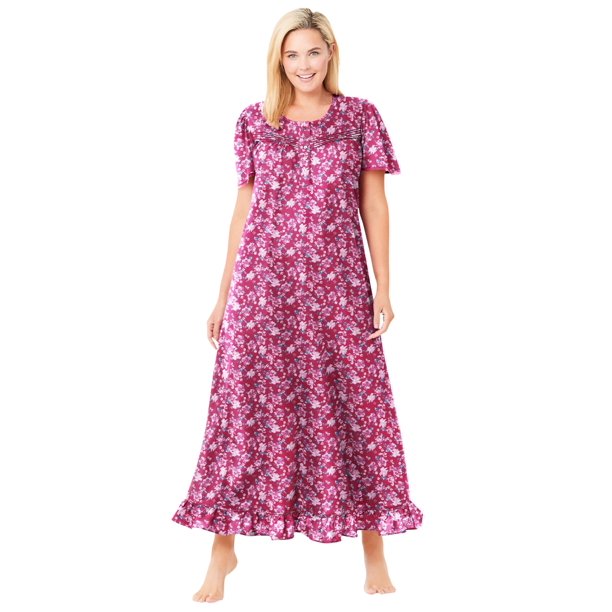 Dreams & Co. Women's Plus Size Petite Long Floral Print Cotton Gown