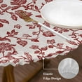 thumbnail image 5 of Farmhouse Red Fitted Tablecloth with Elastic Edged, Round Table Cloth for Dining Table, Vintage Flower Leaf Botanical Plant Waterproof Oil Proof Table Cover for Indoor Outdoor 45"-54", 5 of 9
