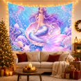 thumbnail image 3 of Mermaid in a Purple Clam Shell with Jellyfish, Whimsical Fantasy Style for Mermaid Lovers, Ocean Wall Decor, Birthday Gift, Tapestry Wall Hanging for Bedroom and Dorm, 3 of 7