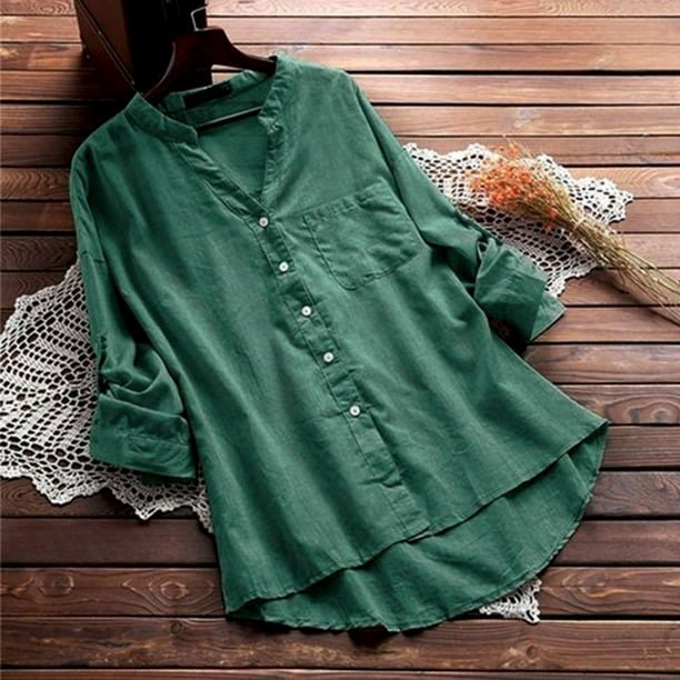 RXIRUCGD Trendy Casual Womens Long Sleeve Tops Clearance Items Women's  Casual V-Neck Short Sleeve Buttons Tees Solid Loose Shirt Tops Womens Tops
