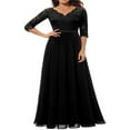 thumbnail image 2 of Femmes Robe de Cocktail Manches 3/4 Dentelle V Cou Demoiselle d'Honneur Robes Taille Haute Dos Nu Club Robe Midi, 2 of 5