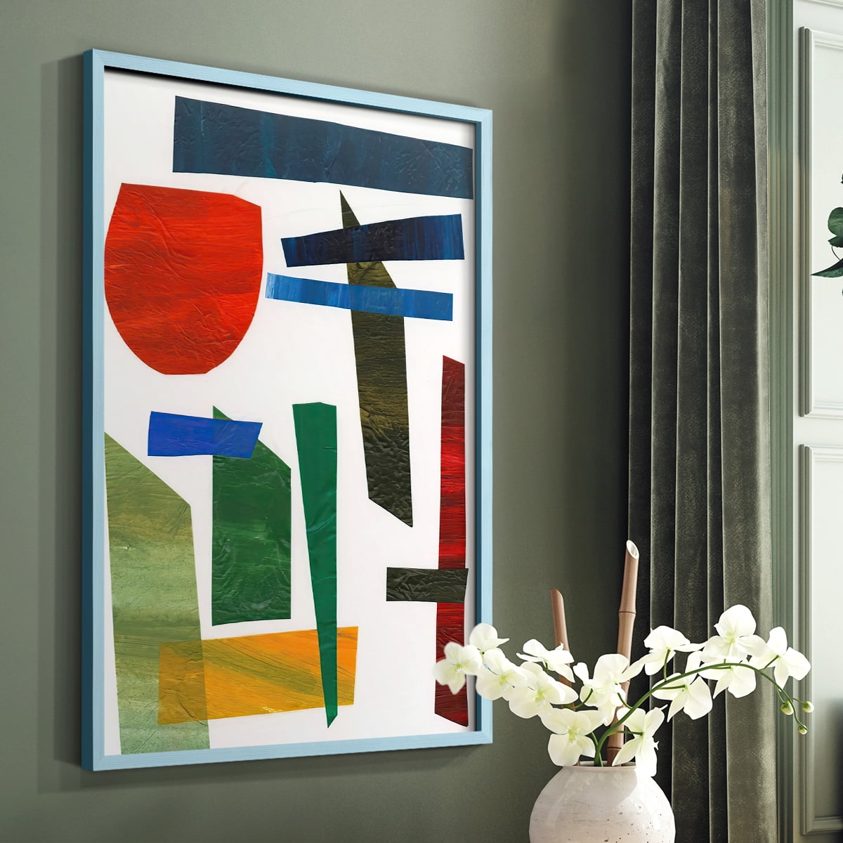 Colorful Shapes II Framed Print in Blue Solid Wood Framed Print No Nail Hanging