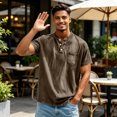 thumbnail image 4 of Sewkxo Henley Shirts for Men Acid Washed Oversized T Shirts Short Sleeve Summer Tops Stylish Vintage Plain Tees,Brown 2XL, 4 of 5