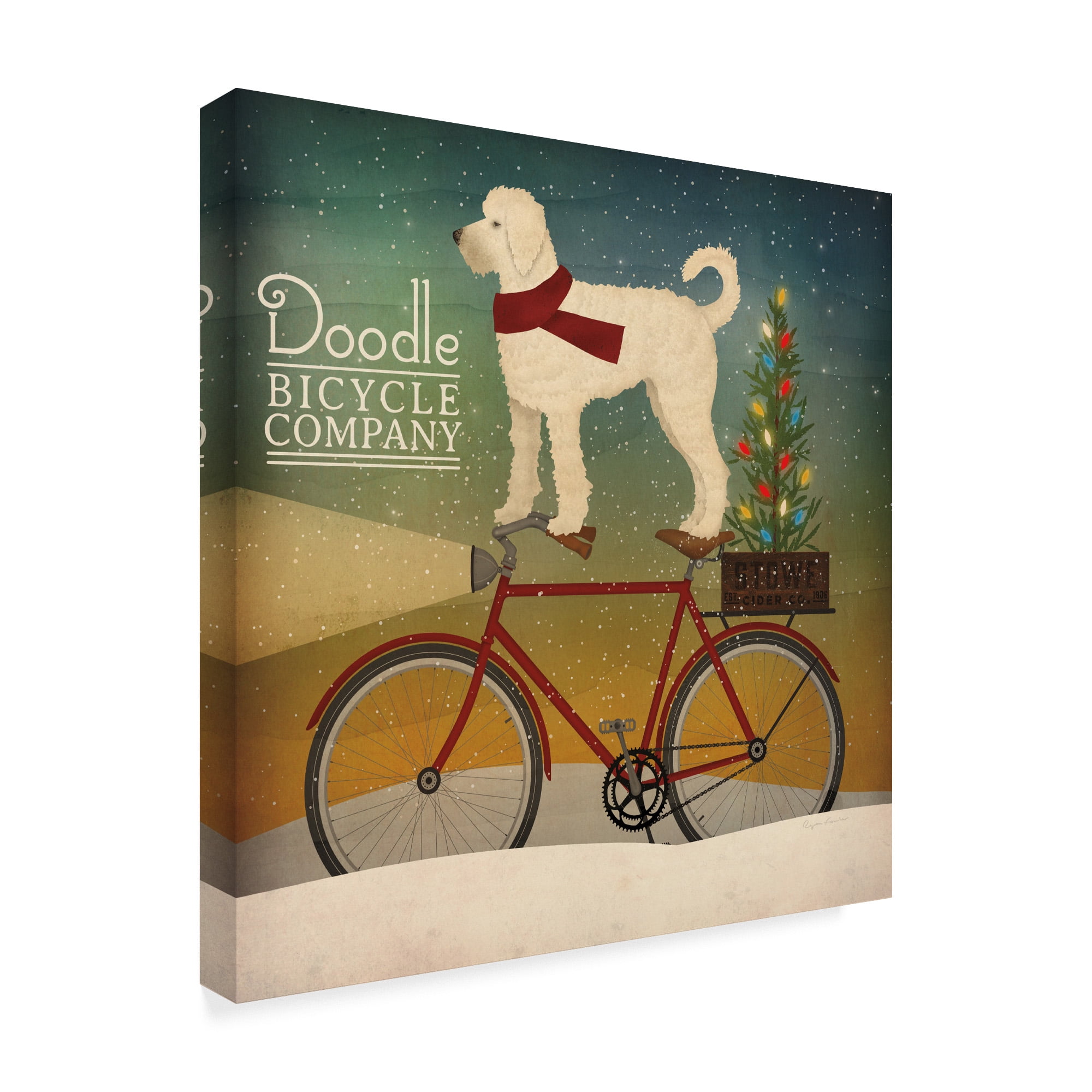 Trademark Fine Art 'White Doodle on Bike Christmas' Canvas Art by Ryan Fowler