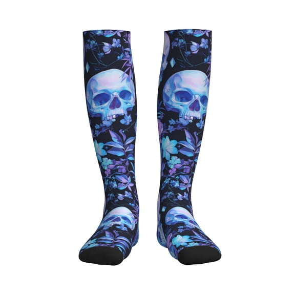 Rateoe Skull blue crystal flower Compression Socks for Women and Men 20-30mmHg-Circulation Support Socks Knee High Nurse Pregnant Running Medical and Travel Athletic