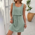 thumbnail image 4 of LOVZFMLL Dresses Women Solid Color Frenum Drawstring Hollow Pattern Sleeveless Neck Dress, 4 of 6