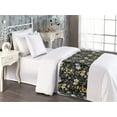 thumbnail image 2 of Floral Bed Runner, Summer Meadow Themed Flower Blossoms on Dark Backdrop Botanical Pattern, Decorative Accent Bedding Scarf for Hotels Homes & Guest Rooms, Twin, Mustard Grey and Black, by Ambesonne, 2 of 3