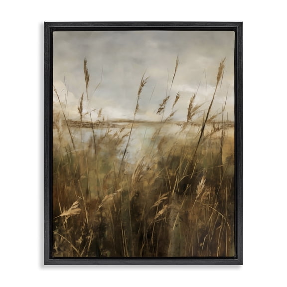 Stupell Industries Transitional Tall Grass Beside Quiet Lake Black Floating Frame Canvas Art, 17 x 21, by Creative Studio