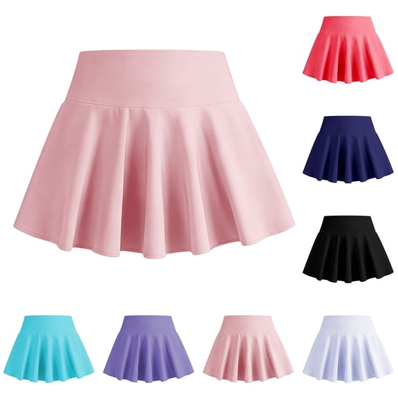 Fozruso Girls Tennis Uniform Skirt High Waist A Line Flared Pleated Athletic Skorts Summer Casual Stretch School Skirts (Black)