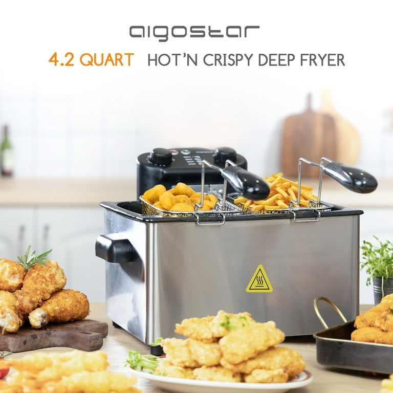 Aigostar Deep Fryer, Electric Deep Fat Fryers with Baskets, 3.2 QT Capacity  Oil Frying Pot with Temperature Control & View Window, ETL Certificated