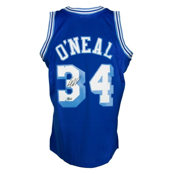 Shaquille ONeal Signed Lakers Blue 96-97 Mitchell and Ness Basketball Jersey BAS