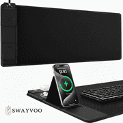 Swayvoo Gaming Mouse Pad with Wireless Charging, Waterproof Desk Mousepad with Phone Holder, 15W Fast Charging Large Computer Keyboard Mat for Home, Office