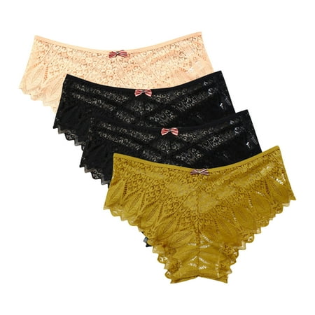 uublik Value 4-Pack  Plus Size Thongs for Women No Show Thong Lace Panties Breathable Comfortable Underwear Womens