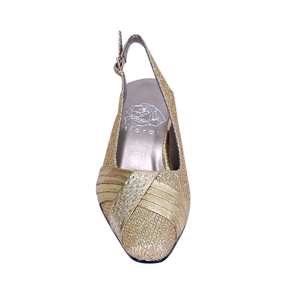 FLORAL Abagail Women's Wide Width Pleated Upper Crystals Closed Toe Slingback GOLD 7