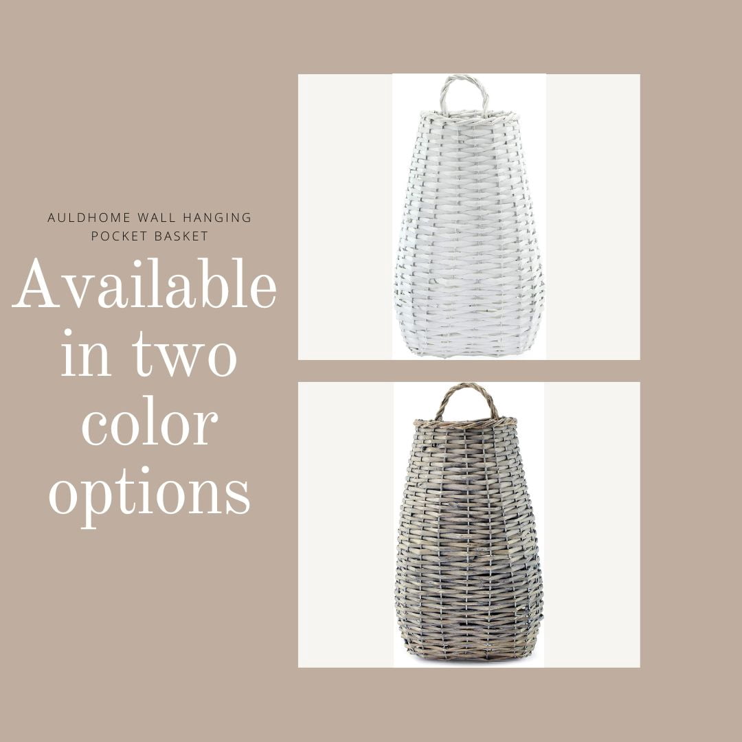 AuldHome Design Wall Hanging Baskets (Set of 2, Gray); Woven Wicker Rustic Farmhouse Gray Washed Door Baskets, Small and Medium Size
