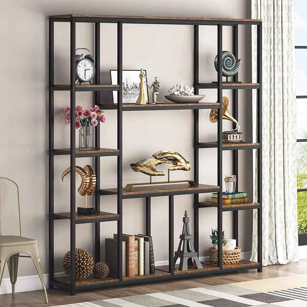 Tribesigns Industrial Bookshelf Bookcase, 12Open Rustic Style Book