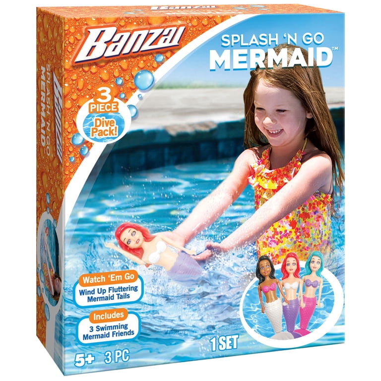 Banzai, Splash 'N Go Mermaid Water Toy, 3 Pack, Wind-Up No