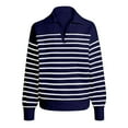 thumbnail image 4 of Fanxing Women's Striped Pullover Sweaters Collared Lightweight Long Sleeve V Neck Fall Knitted Tops Navy L, 4 of 4