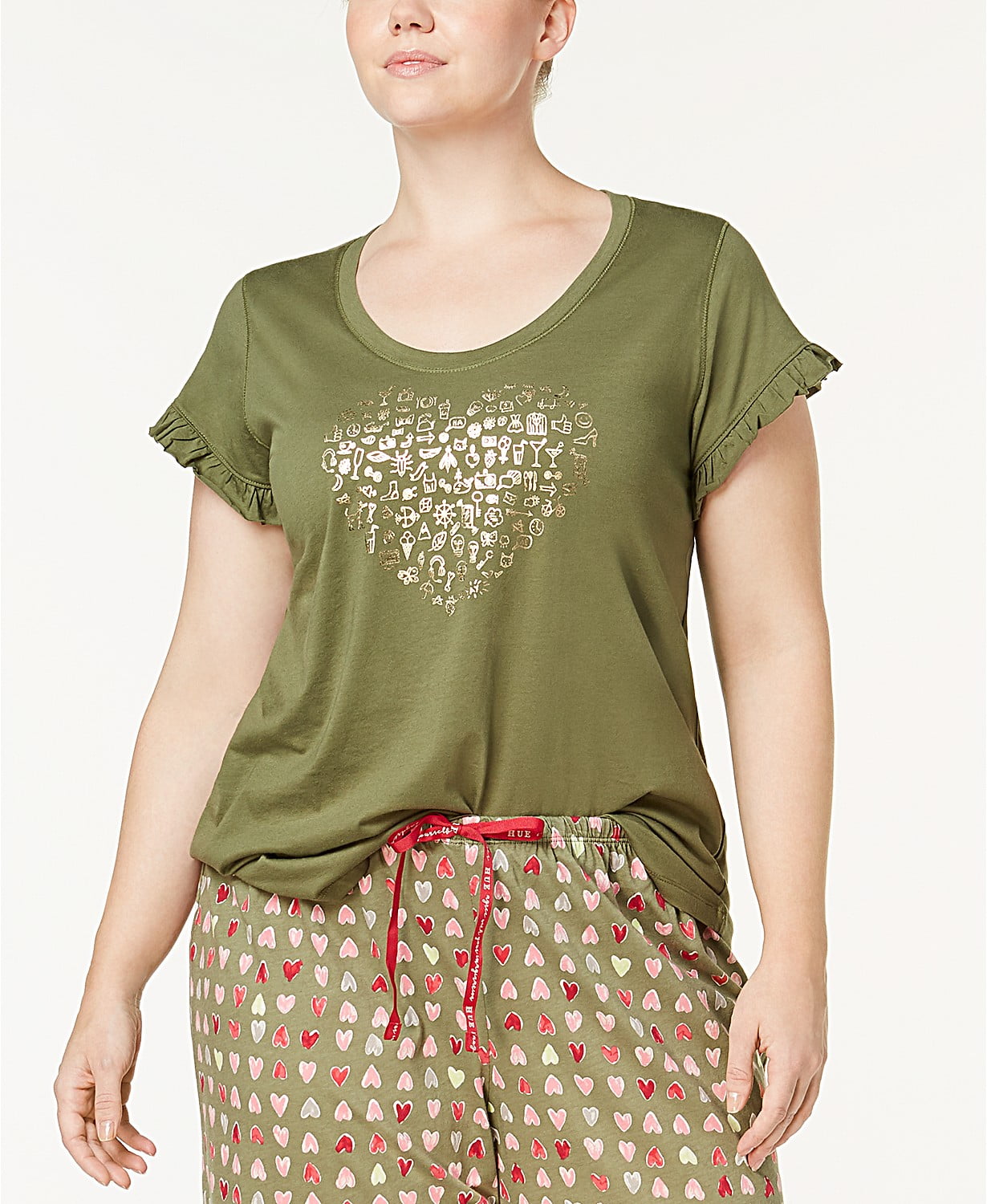 Hue Plus Size RuffledSleeve Pajama TopPlus2XOlivine