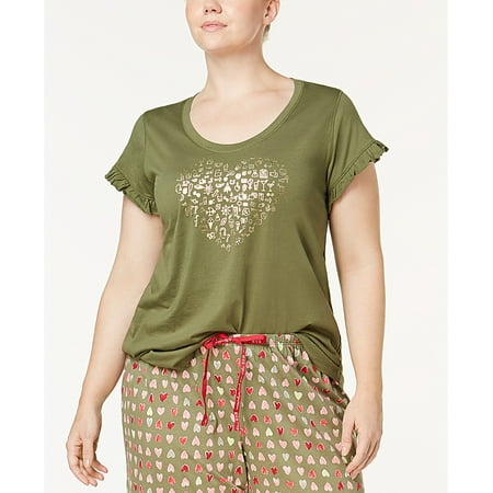 Hue -Plus Size Ruffled-Sleeve Pajama Top-Plus-2X-Olivine