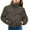 Coffee, variant on Women's Solid Color Stand Collar Short Quilted Jacket with Pockets Zipper Long Sleeve Design Shoulder Pads Loose Fit Street Fashion Warm Coat Black,S