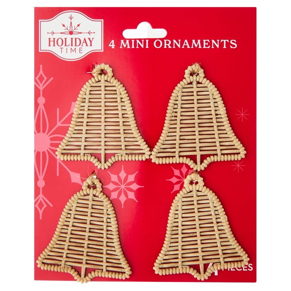4-Count Brown Woven Bell Mini Christmas Ornaments, 2.3", by Holiday Time