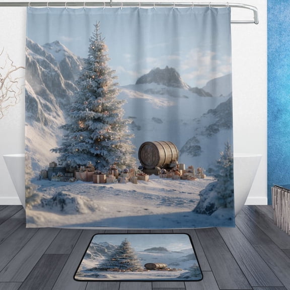 Modern Shower Curtain Set ,Waterproof Bathroom Shower Curtain Decorative Set with 12 pcs Hooks,Dotted Plastic Base Non-slip Durable 66 x 72in Snow-capped Mountains