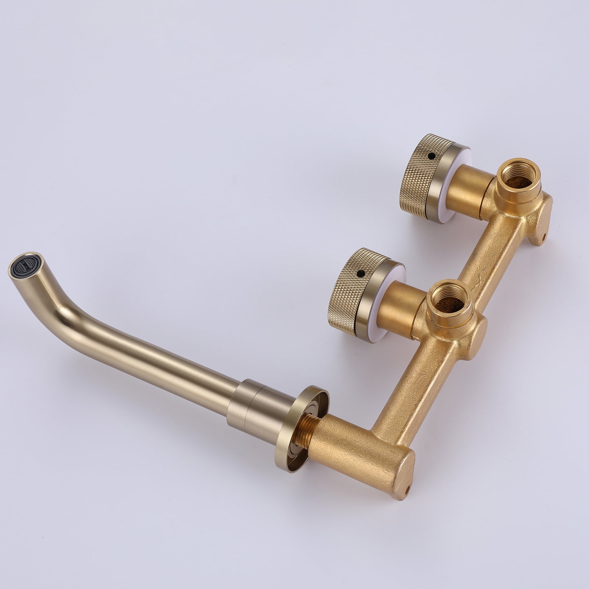 Wall Mounted Three Hole Bathroom Sink Faucet, Double Knob Handles Basin Faucet