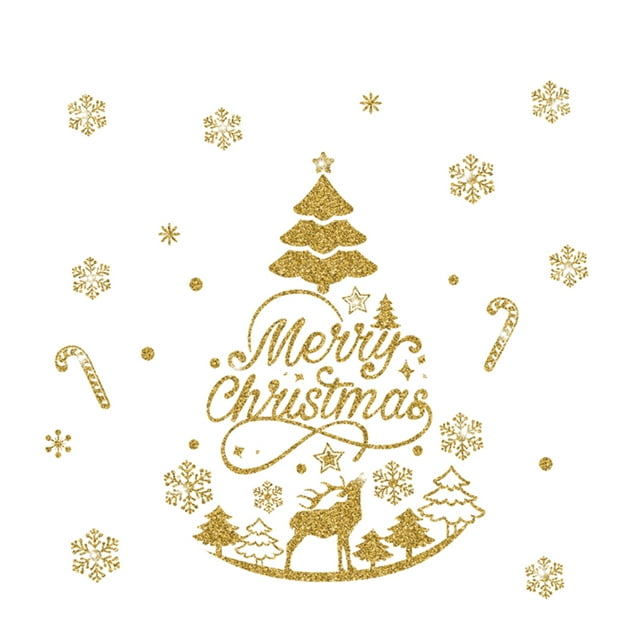 Winter Christmas Day Gold Glittering Wall Sticker Window Glass Door Removable Sticker Home DIY Decoration