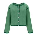 thumbnail image 5 of Jjayotai Womens Button Down Cardigan Sweater, Y2k Color Block Round Neck Long Sleeve Tops, 2024 Fall Chunky Knit Outwear Green M, 5 of 8