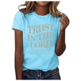 thumbnail image 1 of T-Shirt d'Été Mode Décontractée Art Lettre Imprimée Couleur Unie Col Rond Manches Courtes pour Femmes, 1 of 5