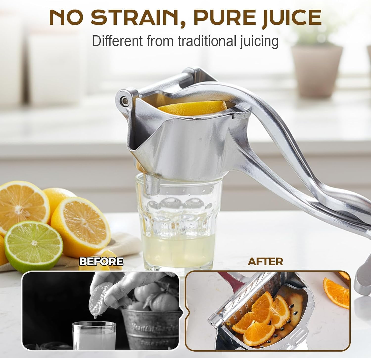 Fresh Fruit Juice Extractor, Manual Hand Press Juicer with Heavy-Duty Aluminum Alloy & Ergonomic Grip for Efficient Extraction, Easy-Clean,
