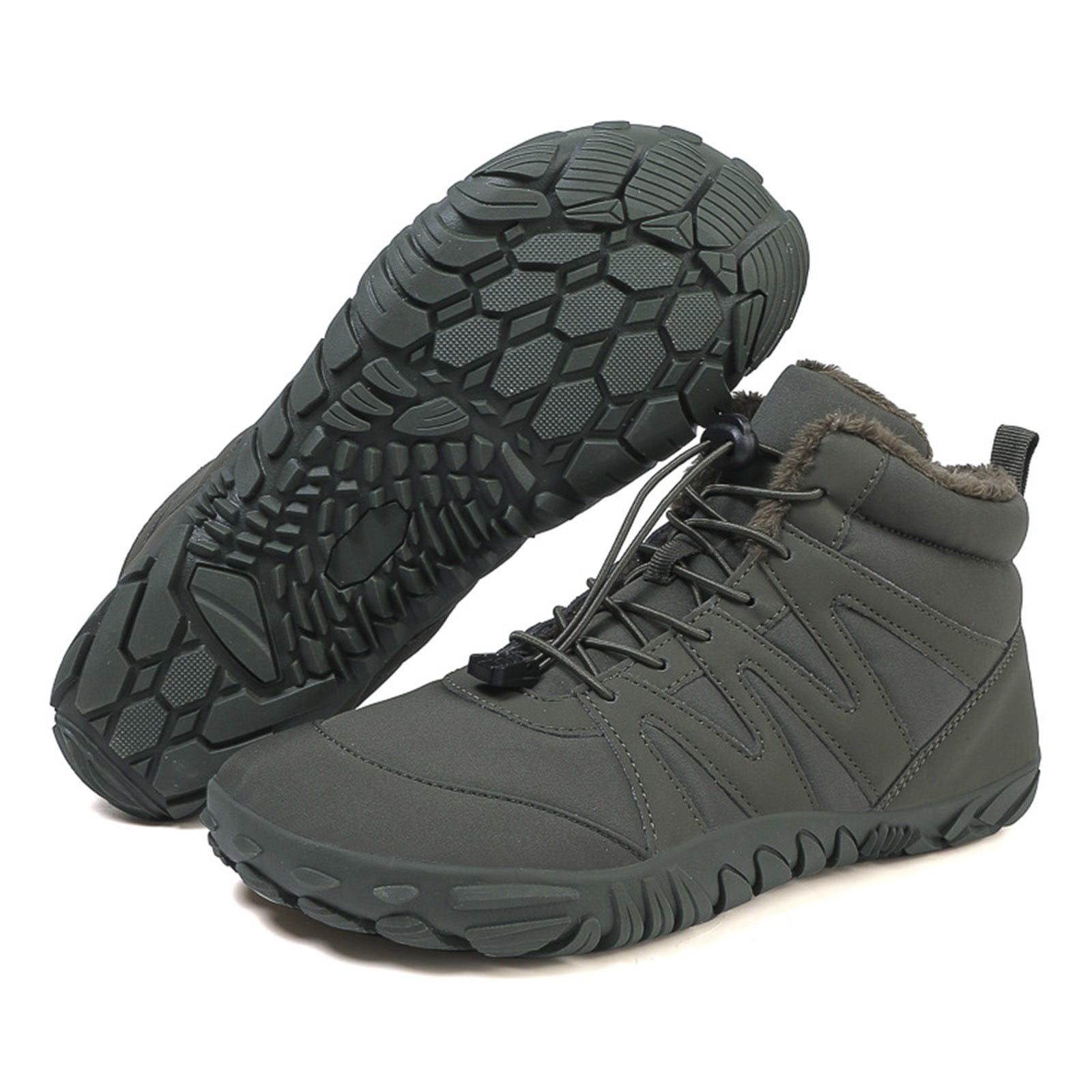 Mepaouo Men s Women s Winter Barefoot Hiking Boots Slip on Warm Zero Drop Minimalist Ankle Snow Booties(Green 5.5)