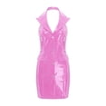 thumbnail image 3 of TSSOE Robe Moulante en Cuir Pu pour Femmes Mini Robe Col en V Profond Sans Manches Robe de Soirée pour Boîte de Nuit Rose m, 3 of 5