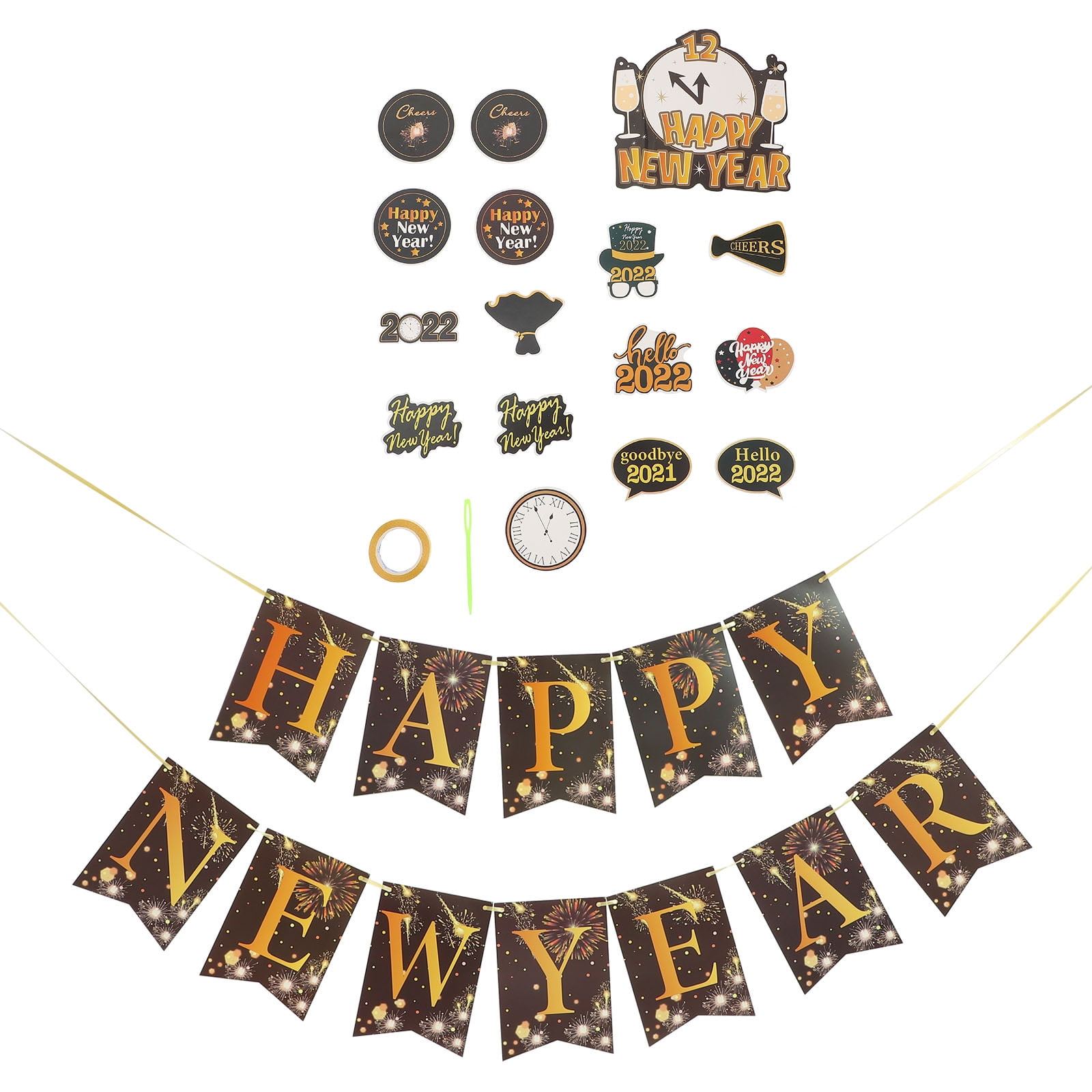 1 Set Happy New Year Banner and Cake Topper Beautiful New Year Party Supplies