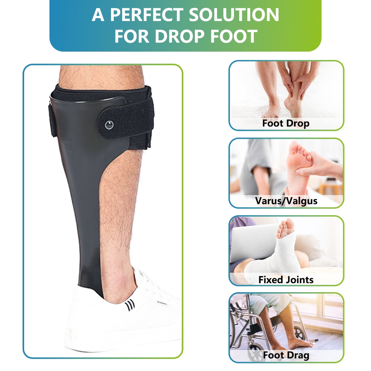 Orthomen AFO Drop Foot Brace, Medical Ankle Foot Orthosis, Lightweight Foot Support Stabilizer, Drop Foot Postural Correction Brace for Men and Women (L-Left)