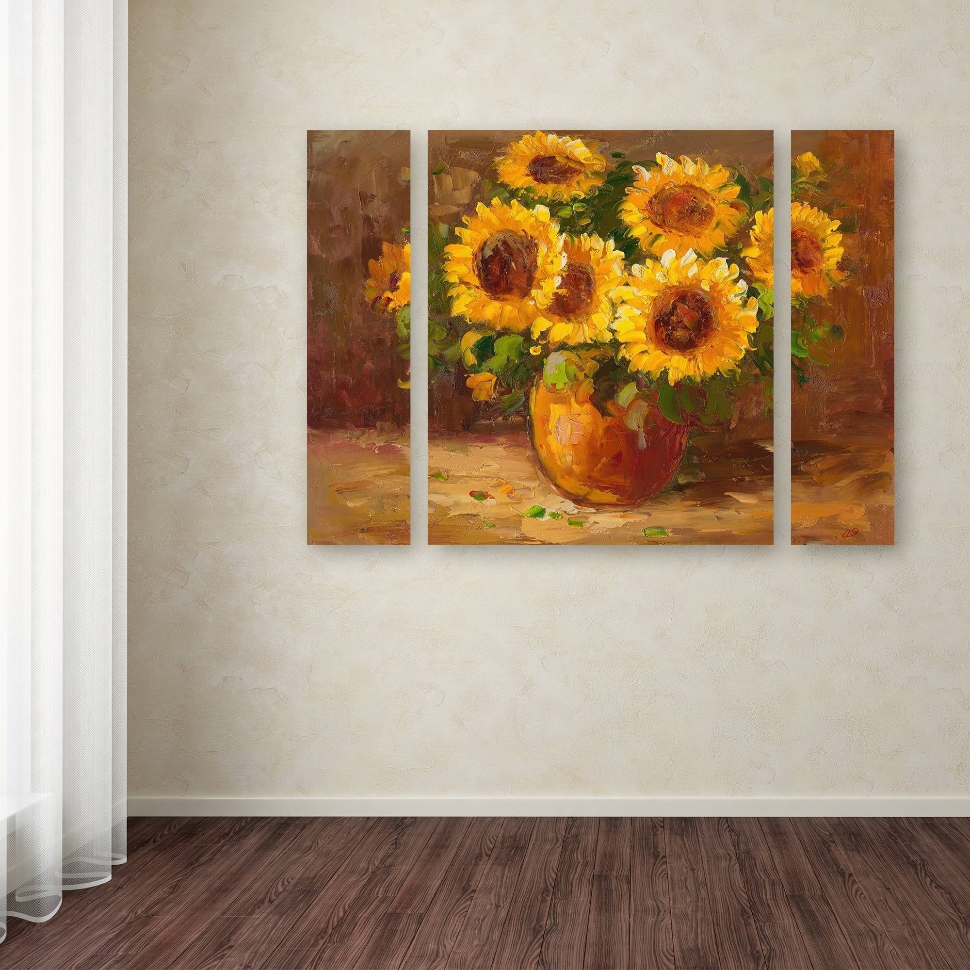 Trademark Fine Art "Sunflowers Still Life" Canvas Art by Masters Fine Art Three Panel Set